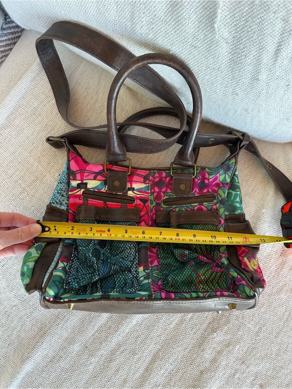 Vintage Desigual Floral Patchwork Shoulder Bag Multi Pocket Boho Satchel Purse - Picture 14 of 15